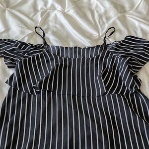 Bobeau Black and White Striped Off-Shoulder Top